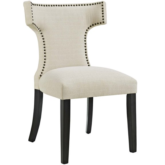 Curve Dining Side Chair - Stylish and Sophisticated Design with Nailhead Trim, Comfortable Padding, Non-Marking Foot Caps, Tapered Wood Legs - Beige