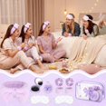 thumbnail image 6 of 48 Pcs/ 8 Set Bow Coquette Party Favors for Sleepover Spa Party Supplies Trip Weekend Girls Gifts, Folding Hairbrush with Mirror Eye Mask Headband Wristband Scrunchie Makeup Bag, 6 of 7