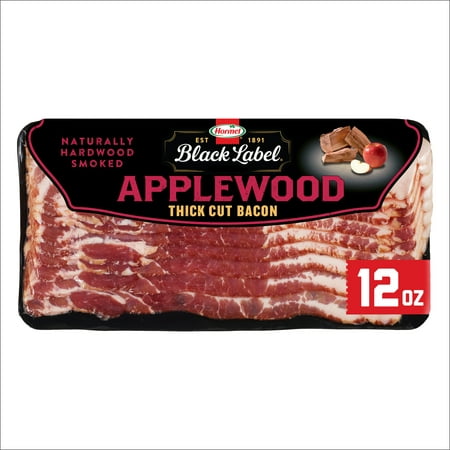 HORMEL BLACK LABEL Applewood Smoked Thick Cut Pork Bacon, Gluten Free, 12 oz Plastic Package