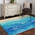 thumbnail image 3 of 3'x5' Rug for Living Room Bedroom, Teal Blue Ombre Washable Area Rugs Non-Slip Carpet Mats, Summer Beach Abstract Ocean Wave Indoor Low Pile Area Rug Runner for Kitchen, Mudroom, 3 of 8