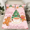 thumbnail image 2 of Manfei Girls Merry Christmas Twin Sheet Sets 3 Pieces, Gingerbread Xmas Tree Twin Fitted Sheet, Pink Rose Blossom Snowflake Flat Sheet, Ultra Soft Home Decor, 2 of 7