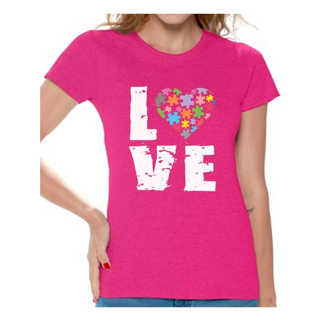Awkward Styles Women's Love Puzzles Autism Awareness Graphic T-shirt Tops Autistic Support