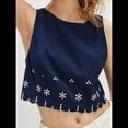 thumbnail image 4 of Blusa de Mujer Sin Mangas con Cuello Redondo, Dobladillo Ondulado con Colores Contrastantes y Bordado Azul L, 4 of 8