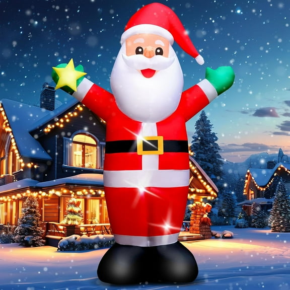 Outdoor Christmas Inflatables Santa Decoration: 8FT Inflatables Blow Up Yard Standing Waving and Smiling Santa Claus - Perfect Outside Decor for Holiday Party Xmas Yard Garden Lawn