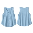 thumbnail image 4 of Stamzod Womens Tank Tops Summer V Neck Cotton Linen Button Down Shirts Casual Embroidered Sleeveless Shacket Blue C L, 4 of 6