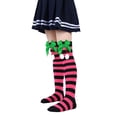 thumbnail image 2 of CUZIBR Fall Striped Kids Thigh High Socks Decorated With Red Bows Color Block Knee High Socks Back To School Soft Breathable Casual Wear,One Size, 2 of 3