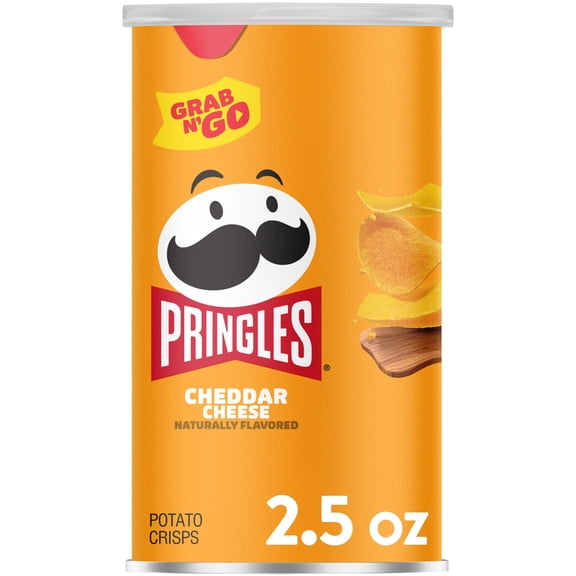 Pringles Potato Crisps Chips, Lunch Snacks, Office and Kids Snacks, Grab N' Go Pack, Cheddar Cheese, 2.5oz Can (1 Can)