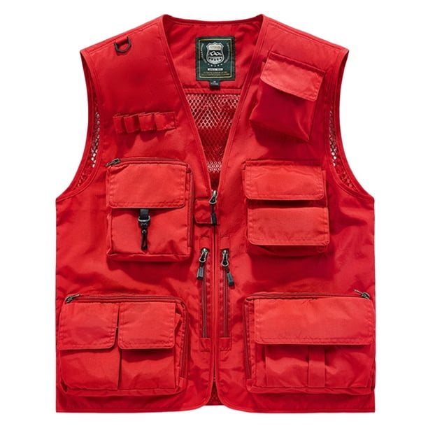 Tank Tops Hombres Casual Loose Fit con Diseño de Bolsillo Múltiple, Cremallera Multifuncional con Cuello en V Al Aire Libre Top de Voluntario de Emergencia