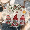 thumbnail image 2 of Red Beige Gnomes Christmas Round Tablecloth, Fitted Table Cover with Elastic for 45"-54" Round Tables, Xmas Ball Gifts Snowflake Table Cloth Outdoor Indoor Dinning Party Waterproof Tablecloths, 2 of 7