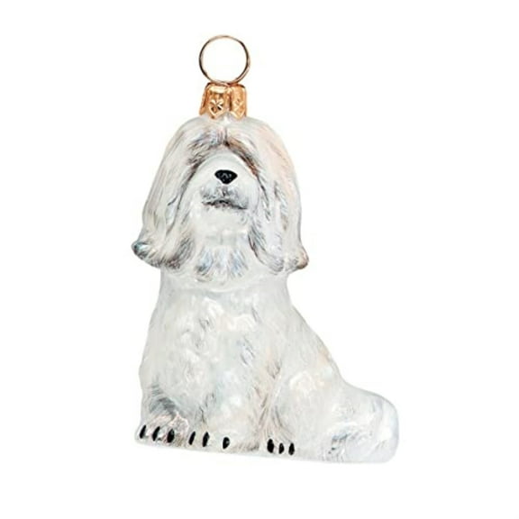 White Havanese Dog Polish Blown Glass Christmas Ornament