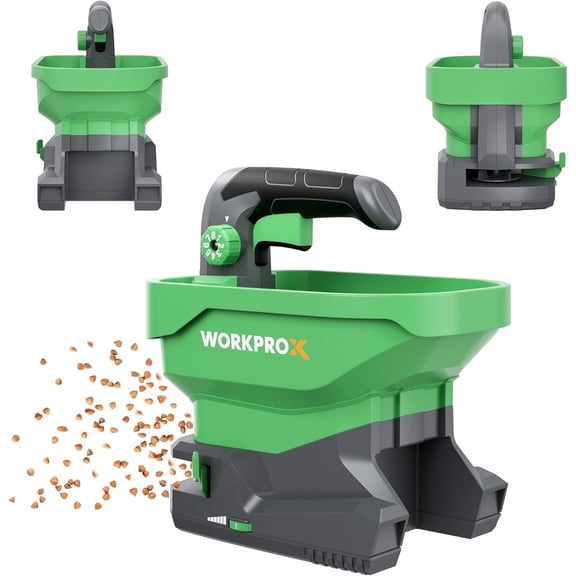 WORKPROX Battery Powered Fertilizer Spreader, 7.2V Seed Spreader for Salt, De-Icer, Earth Food, Rechargeable Grass Seed Spreader with 8-Level Settings, Covers up to 6,458 Sq. Ft.