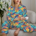 thumbnail image 4 of Goofa Colorful Fish 1 Printed Women’s 2 Piece Pajama Set Super,Pajamas Women's Long Sleeve Sleepwear Soft Button Down Loungewear Pjs Lounge Set Nightwear-Small, 4 of 9