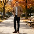 thumbnail image 2 of UDAUDU Mens Faux Suede Jacket Lightweight Vintage Trucker Bomber Jackets Casual Zipper Stand Collar Cardigans Fashion Coat M, 2 of 9