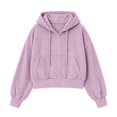 thumbnail image 6 of Ozmmyan Womens Cropped Zip Up Hoodie Ribbed Texture Drawstring Hooded Sweatshirt Jacket with Pockets Casual Fall Outerwear Streetwear Top, 6 of 6