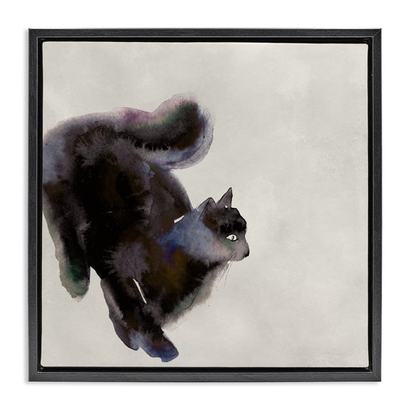 Stupell Industries Contemporary Black Cat Watercolor Black Floating Frame Canvas Art, 18 x 18, by Melissa Wang