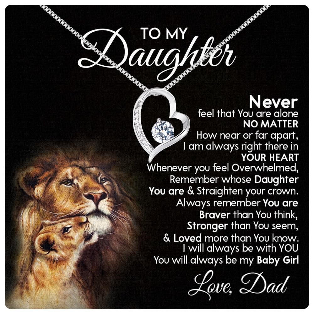 To My Daughter Necklace From Dad With Heartfelt Message & Elegant Box, Daughter From Father, Beautiful Jewelry From Love Daddy On Graduation, Birthday, Wedding, #2109, White Forever Love Necklace