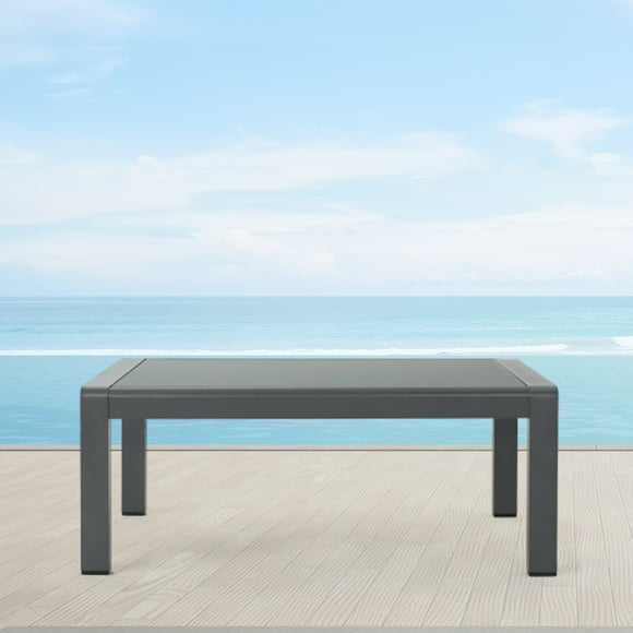 All-Weather Aluminum Outdoor Coffee Table, Modern Coffee Table for Outside, Rectangle Patio Coffee Table for Balcony Garden, Deep Grey