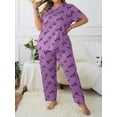 thumbnail image 5 of Womens Plus Size Pajama Soft Silky Print Set Short Sleeve Sleepwear 2 Piece Lightweight Loungewear for Home, 5 of 6