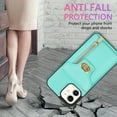 thumbnail image 5 of ELEHOLD for Apple iPhone 12 Pro / 12 Zipper Pocket Case, Flip PU Leather Wallet Crossbody Shoulder Strap Lanyard Case with Credit Card Holder Women RFID Blocking Protective Purse Cover, mint, 5 of 7