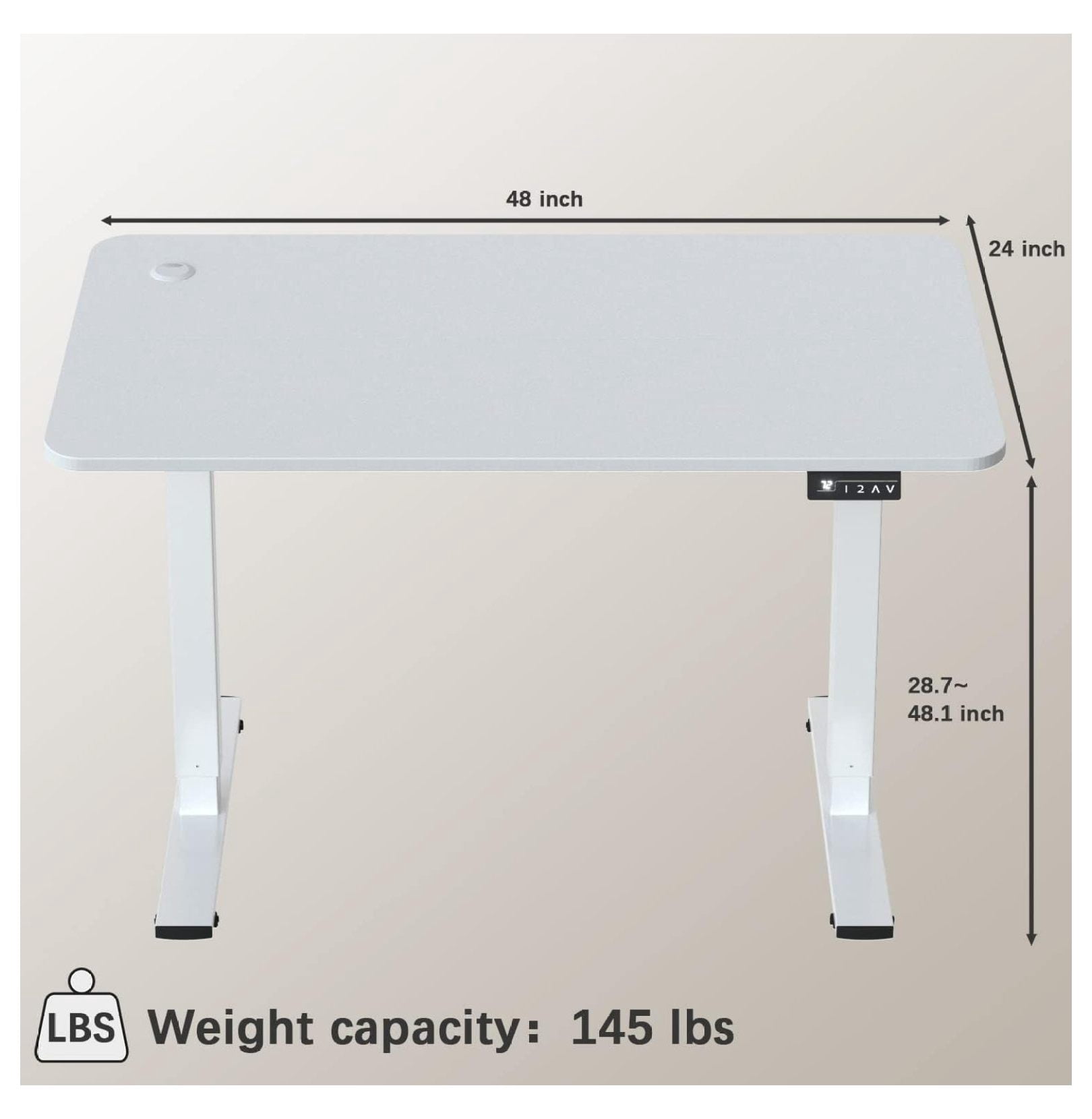 WDZS Electric Height Adjustable Standing Desk Large 48 x 24 Inches Sit Stand up Desk Home Office Computer Desk Memory Preset with T-Shaped Metal Bracket, White