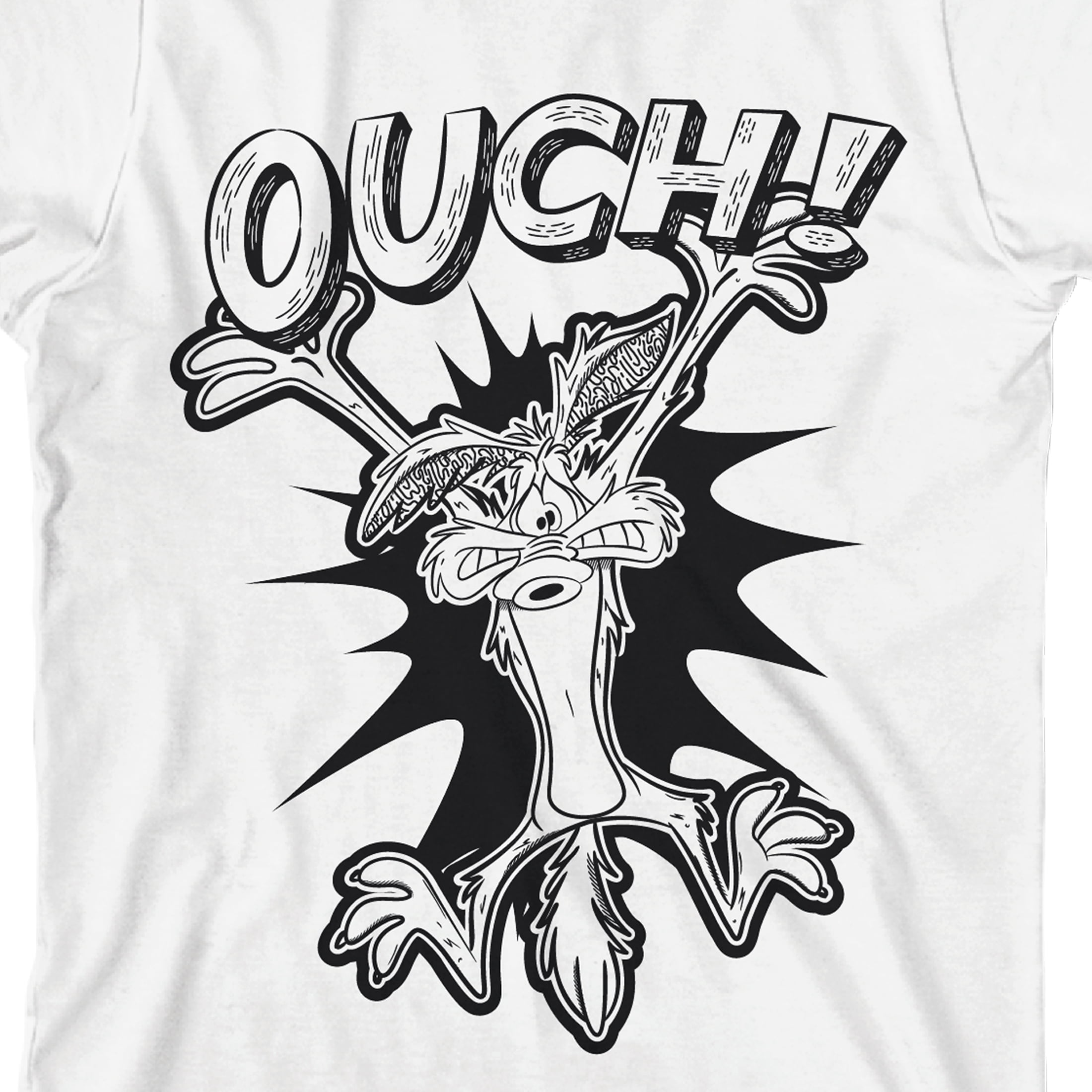 Looney Tunes Wile Coyote Ouch T-shirt-Medium Sleeve E. Neck Boys\' Crew White Short