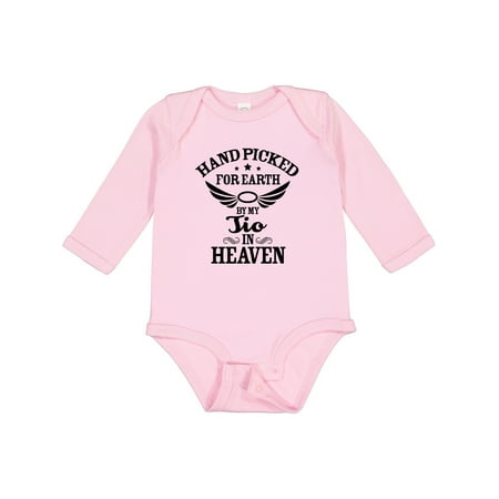 

Inktastic Handpicked for Earth by My Tio in Heaven with Angel Wings Gift Baby Boy or Baby Girl Long Sleeve Bodysuit