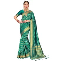 ELINA FASHION Sarees For Women Banarasi Art Silk Woven Saree l Indian Wedding Traditional Wear Sari and Blouse Teal One Size