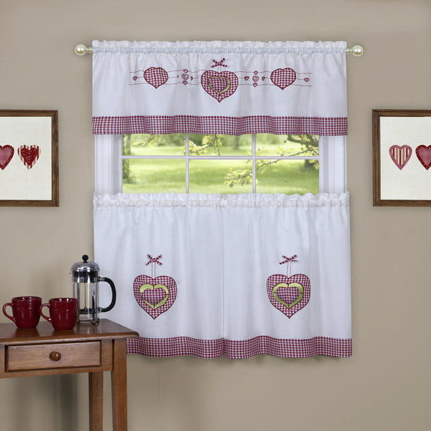 Piece Kitchen Curtains And Valance Set, Long Kitchen Curtains