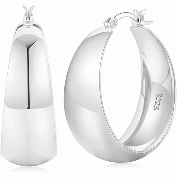 ZLC 12mm Wide Thick Hoop Earrings 925 Sterling Silver Hoop Earrings for Women Hypoallergenic 14K Real Gold Plated Hoops Large Earring Lightweight Chunky Hoops Earring for Women 25/30/40/50MM