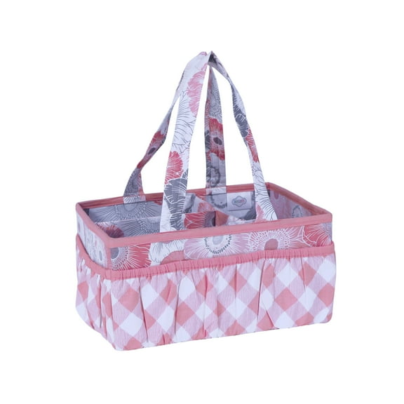 Bacati – Nursery Storage Caddy Watercolor Flowers Coral/Grey