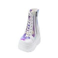 thumbnail image 4 of Women's Wedge Ankle Boots Halloween Fashion Chunky Heel Booties Lace up Buckle Goth Motorcycle Platform Boot Military Combat Boots, 4 of 5