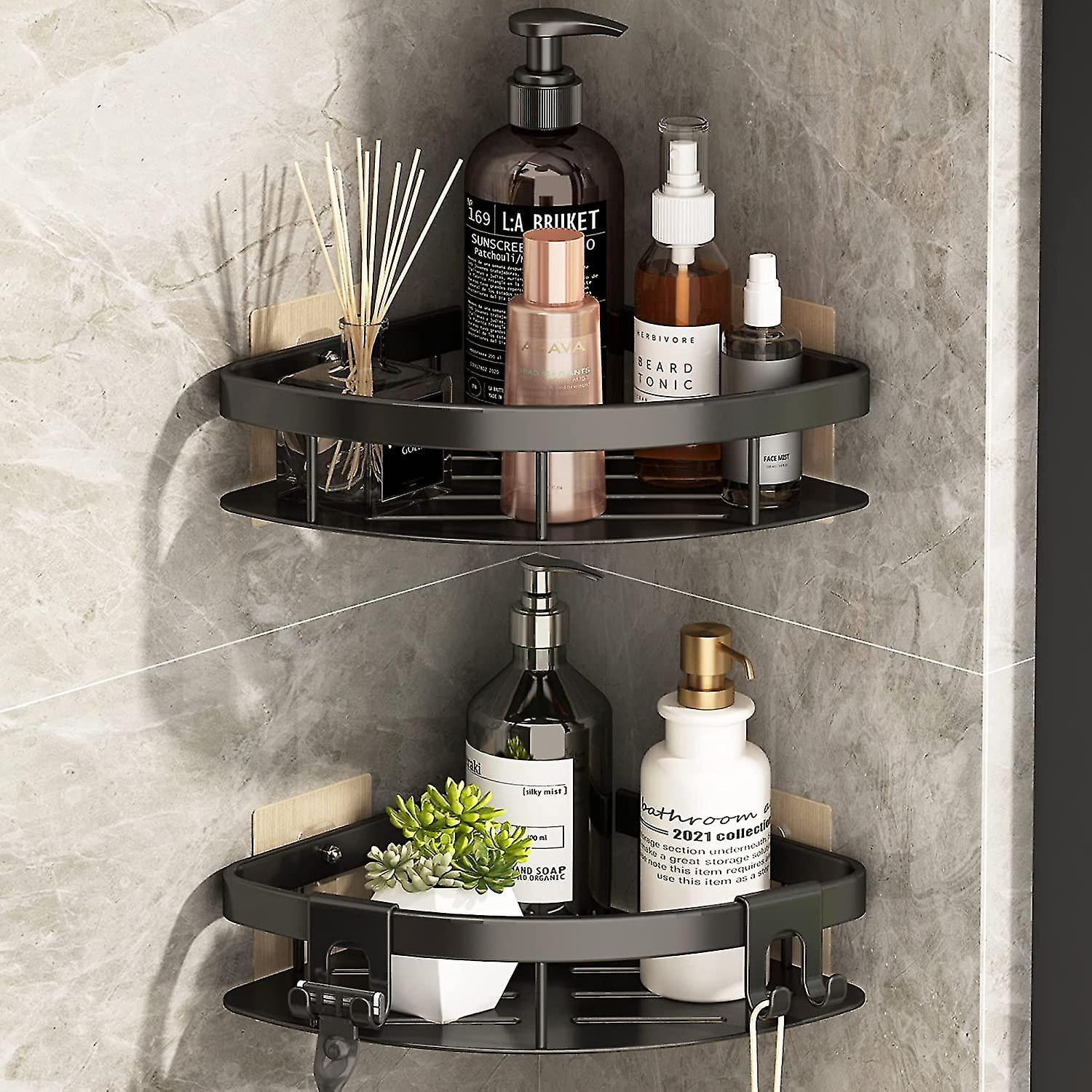 Bathroom shelf with hooks underneath sale
