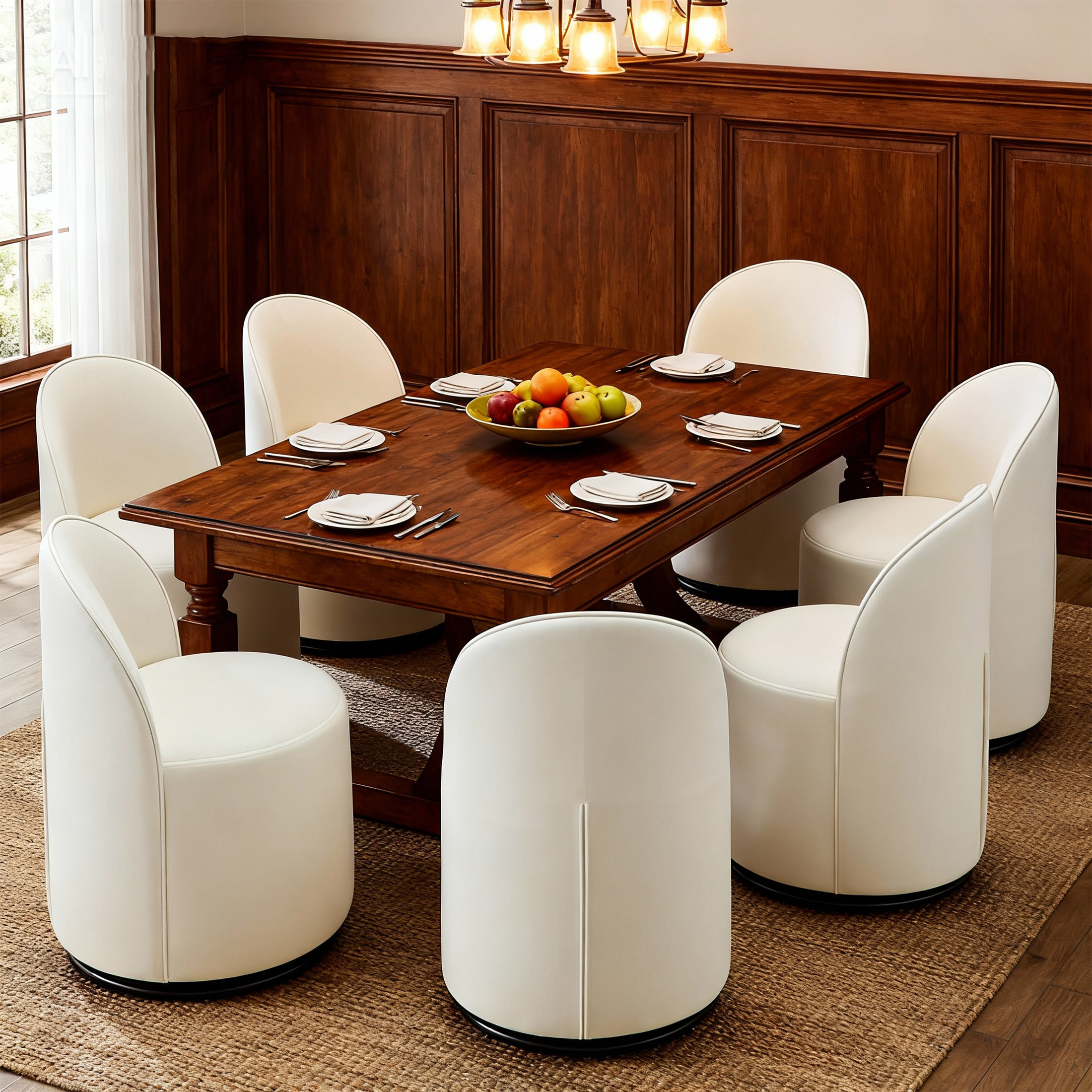 Guyou 360° Swivel Barrel Dining Chair Set of 2, Mid-Century Modern Upholstered Barrel Accent Chair, Velvet Round Vanity Chair for Dining Room Living Room Bedroom, White