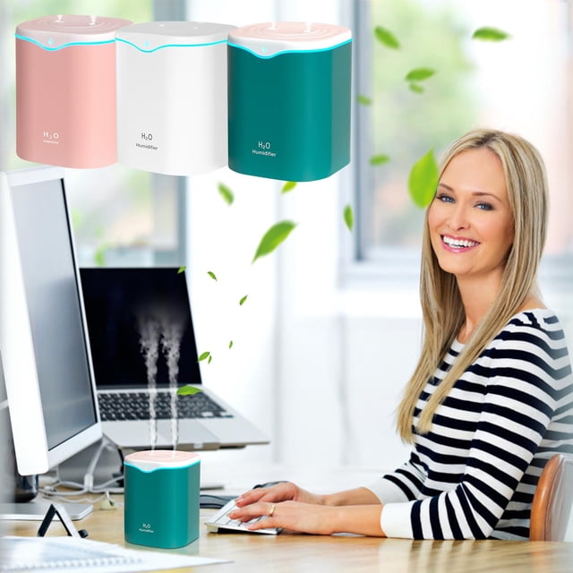 Xihbxyly Minihumidificador Usb con Doble Pulverización, Gran Capacidad de 2000 Ml, Funcionamiento Silencioso, Luz Nocturna Suave, Portátil para Viajes, Oficina y Dormitorio, Tamaño 130 X 130 X 160 Mm