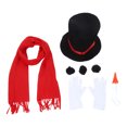 thumbnail image 1 of Kit de disfraz de muñeco de nieve: disfraz de invierno escarchado, sombrero de copa, bufanda con nariz de zanahoria, guantes y pompones - Suministros para disfraces de cosplay, 1 of 7