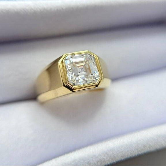 3ct Asscher Cut Simulated Diamond Statement Men's Ring 14k Yellow Gold Plated Silver -10