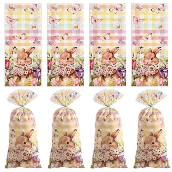 Easter Bunny Candy Bags 50 Pack, Bunny Treat Gift Bags with Twist Ties, Easter Party Favor Cellophane Bags for Candy, Cookies & Gifts, 5 × 10.8 Inches