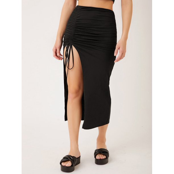 ruched split thigh skirt