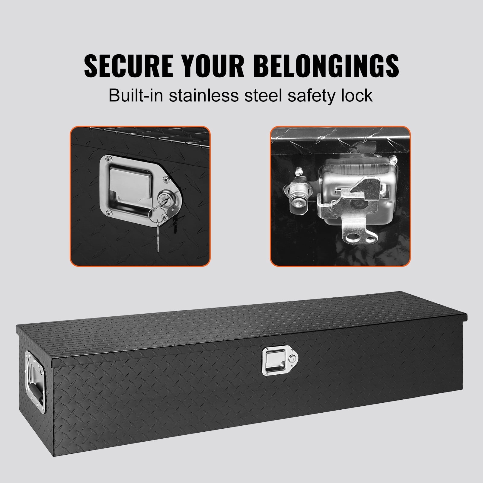 KFFKFF 48"x15"x15" Heavy Duty Aluminum Strip Tool Box for Pickup Truck Bed