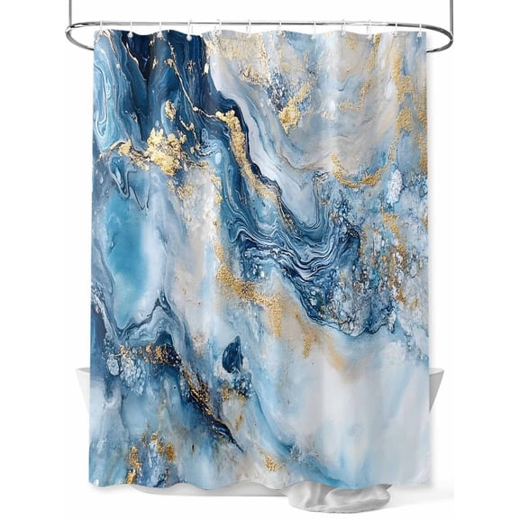 Abstract Marble Texture Shower Curtain, Gradient Green Gold Waves Waterproof Shower Curtain Set with 12 Hooks Lightweight Washable Fabric Shower Curtains for Bathroom 60x72 Inches