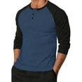 thumbnail image 2 of GuangCheng Mens Shirts,Colorblock,Raglan Sleeve Henley T-Shirts,Regular Fit,Soft,Button Collar Tops,Blue,Size 2XL, 2 of 6