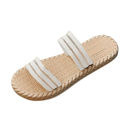

Women Slippers Shoes Summer Beach Slippers Platform Soft Sole Flat Slippers Beige 9