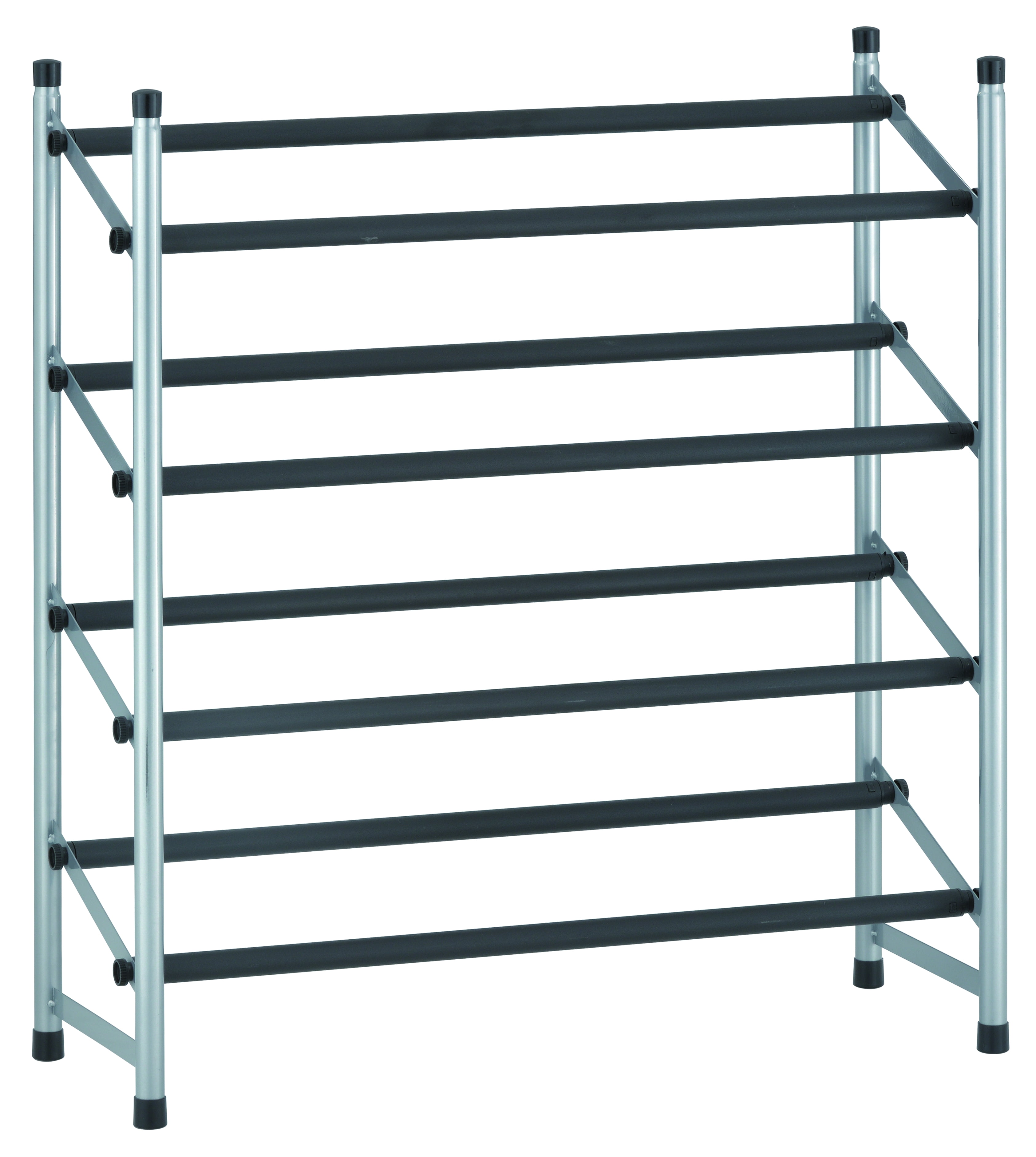 Mainstays 4-Tier Shoe Rack Black Rod, Power Coating Silver, up to 20 Pairs
