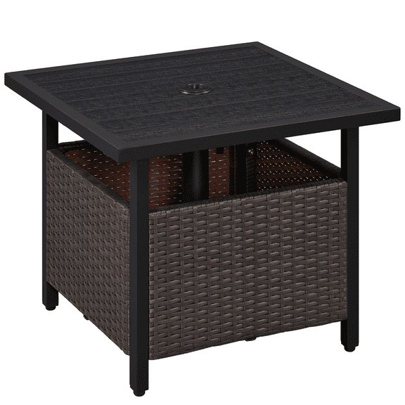 Renwick Outdoor Wicker Side Table with Patio Umbrella Hole, Black