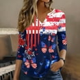 thumbnail image 2 of 4Th of July Shirts Women 3/4 Sleeve Henley neck Cute Shirts Casual Print Three Quarter Length T Shirt, 2 of 7