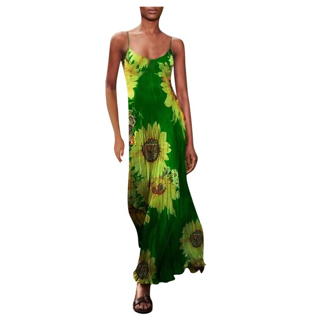 Pompotops Robe Sans Manches Décontractée Quotidienne pour Femmes Grande Taille Style Vintage Vert Gazon à Encolure en U