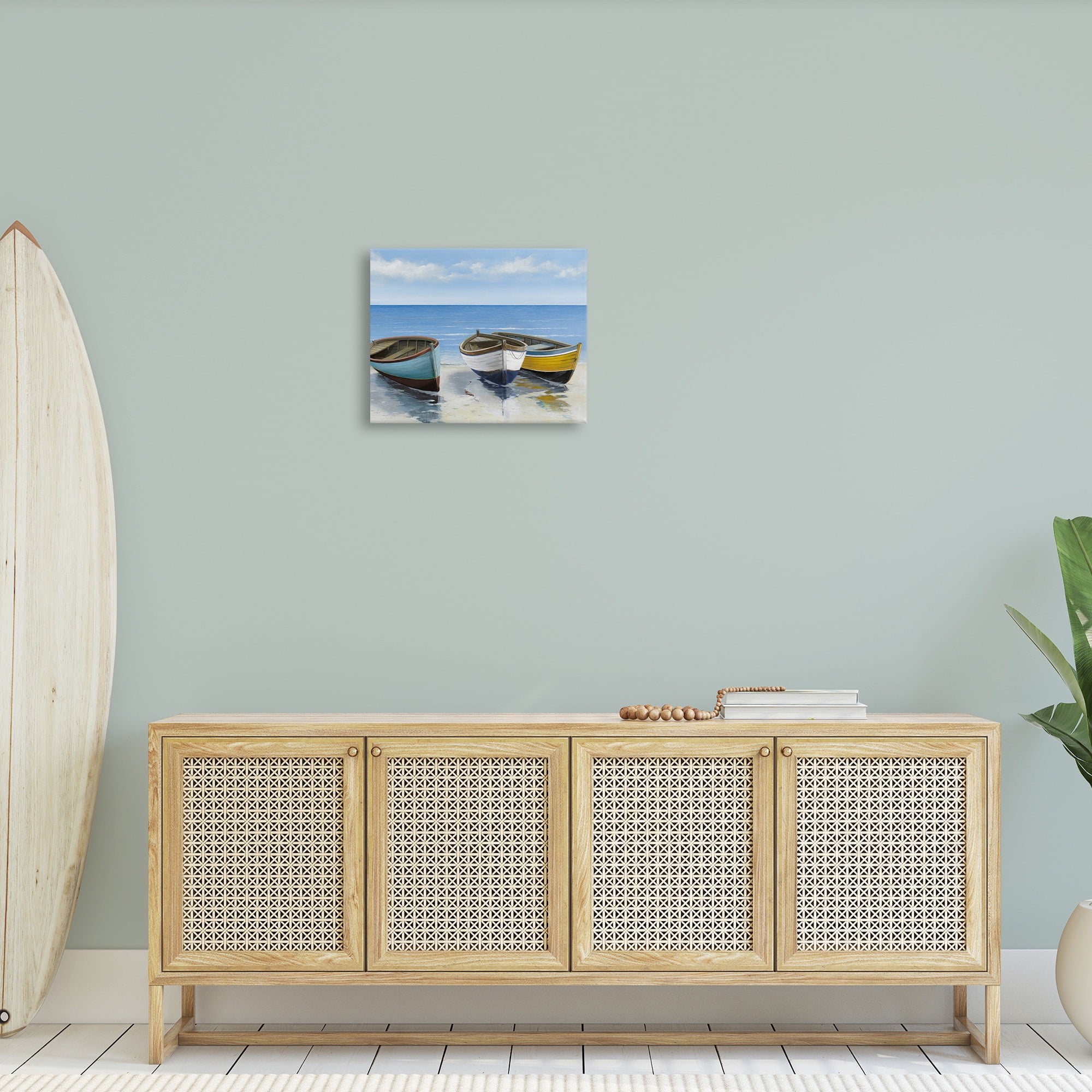 Stupell Industries Coastal Rowboats on Shore Transportation Painting Gallery Wrapped Canvas Art Print Wall Art, 20 x 16
