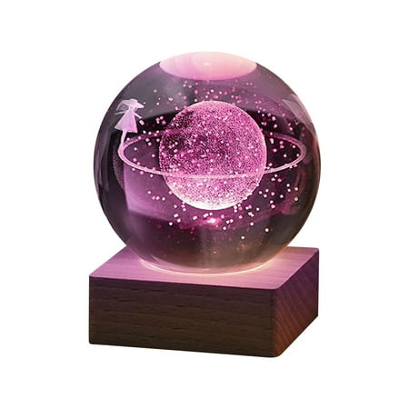 

KQJQS 3D Solar System Crystal Ball Night Light with Wooden Base - Perfect Bedroom Decor and Birthday Gift for Kids and Babies