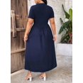 thumbnail image 2 of Navy Blue Plus Size Women Solid Round Neck Short Sleeve A-Line Maxi Casual Dress, 2 of 7