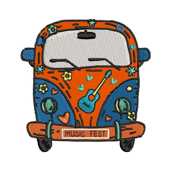 Music Fest Van Embroidered DIY Iron on or Sew-on Decorative Patch Badge Emblem Appliques Hippie BoHo 70's Peace Series